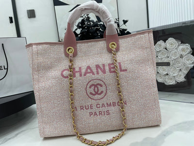 CC DEAUVILLE LARGE 38 TOTE BAG IN LIGHT PINK CANVAS GOLD HARDWARE - Image 4