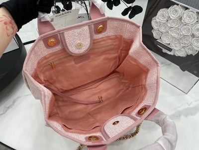 CC DEAUVILLE LARGE 38 TOTE BAG IN LIGHT PINK CANVAS GOLD HARDWARE - Image 7