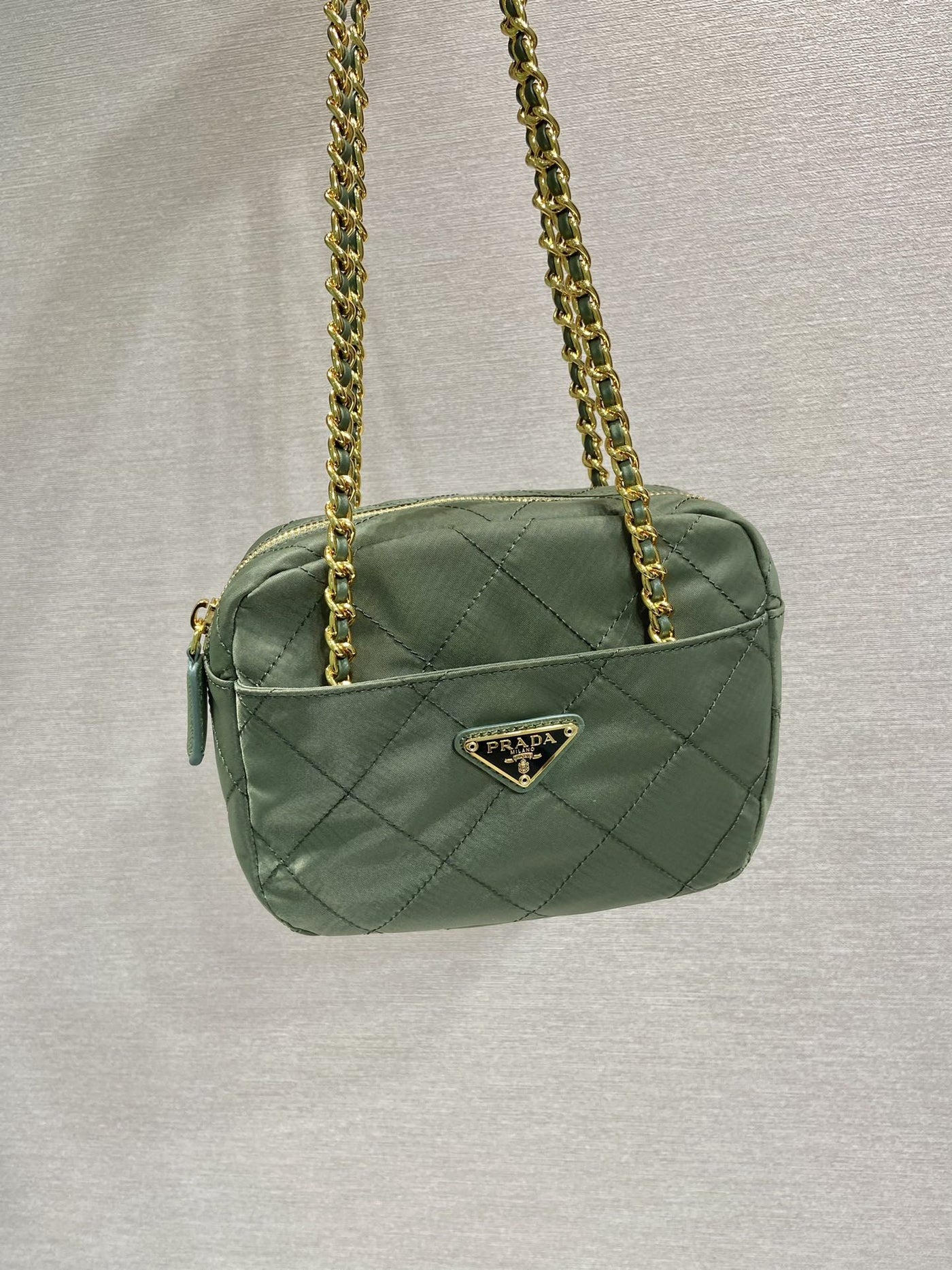 quilted hobo bag 19 in pickle green handmade nylon gold hardware - image 2