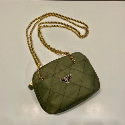 quilted hobo bag 19 in pickle green handmade nylon gold hardware - image 5