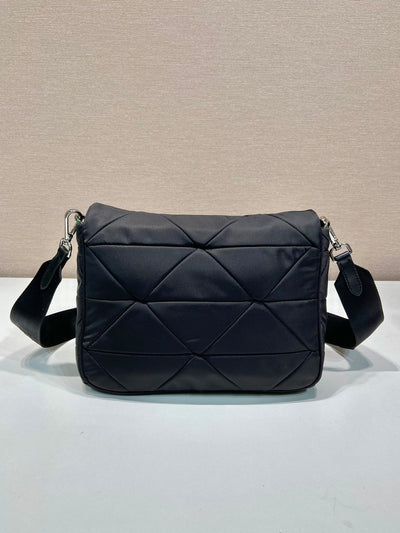medium flap bag 24 in black triangular quilted pattern re-nylon - image 2