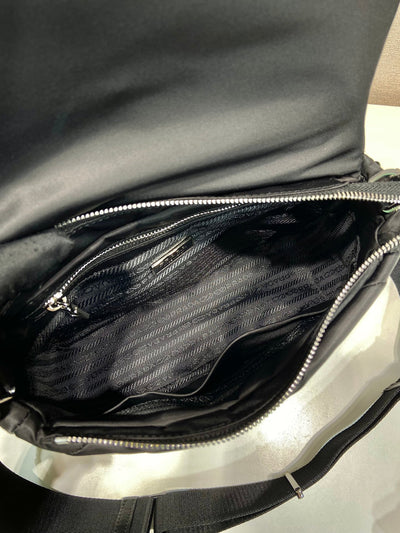 medium flap bag 24 in black triangular quilted pattern re-nylon - image 3