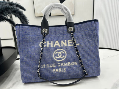CC DEAUVILLE LARGE 38 TOTE BAG IN VIOLET PURPLE CANVAS WITH WHITE LOGO - Image 2