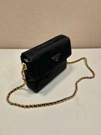 large quilted flap bag 23 in black re-nylon fabric gold chain - image 5