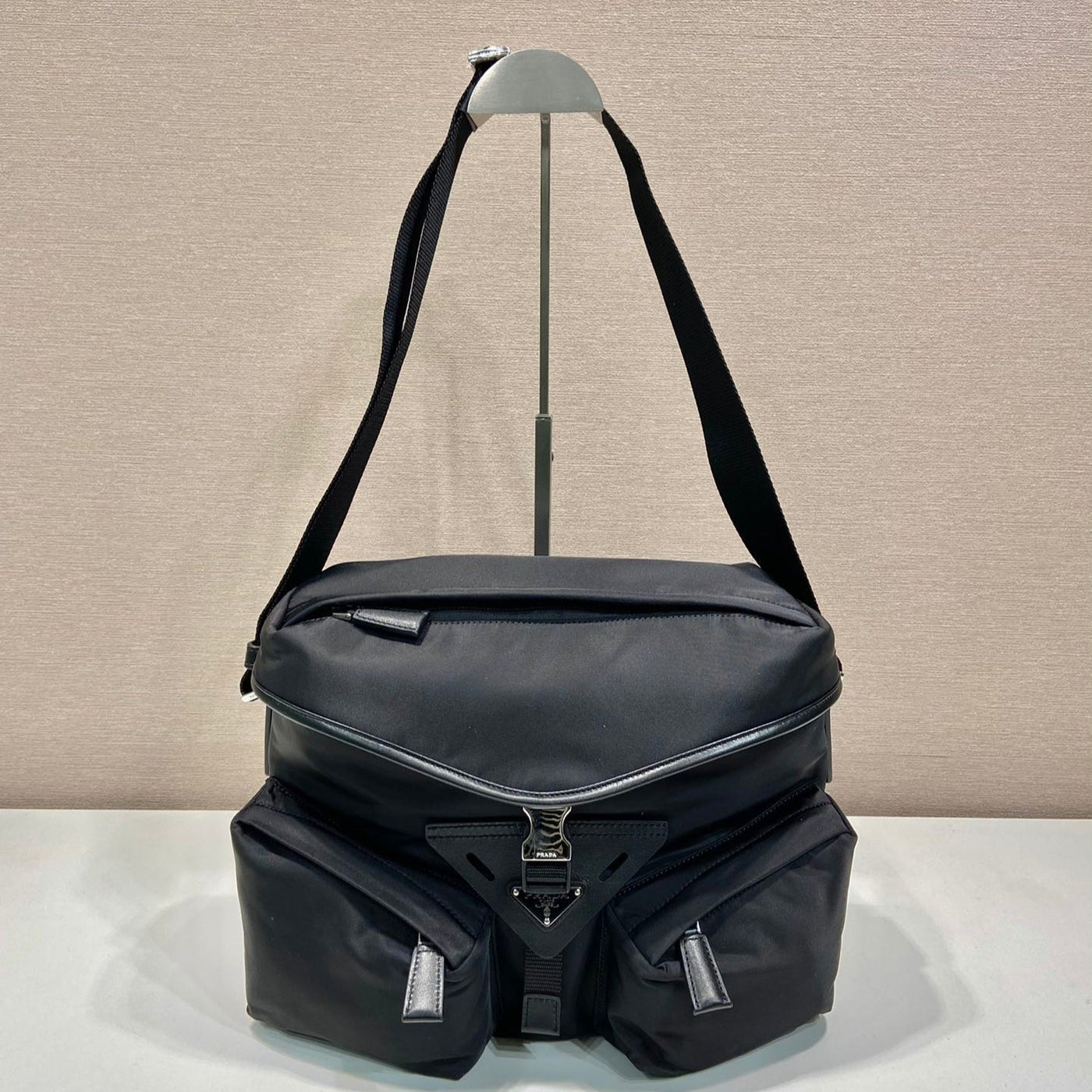 crossbody bag 29 in black re-nylon and calfskin trim - main image