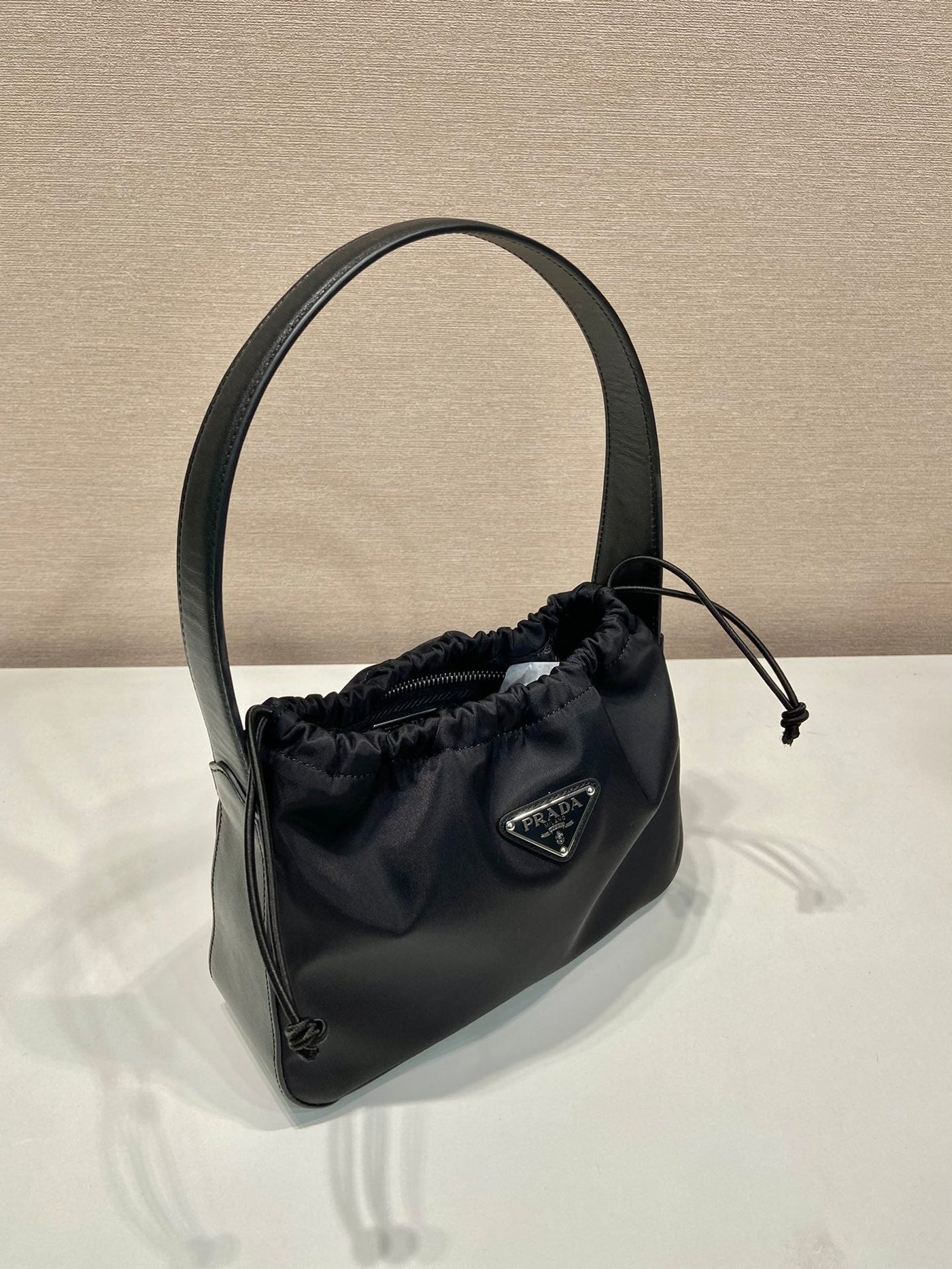 small drawstring bag 23 in black re-nylon - image 2
