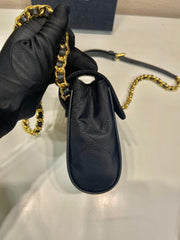 mini quilted flap bag 14 in black re-nylon fabric gold chain - image 2