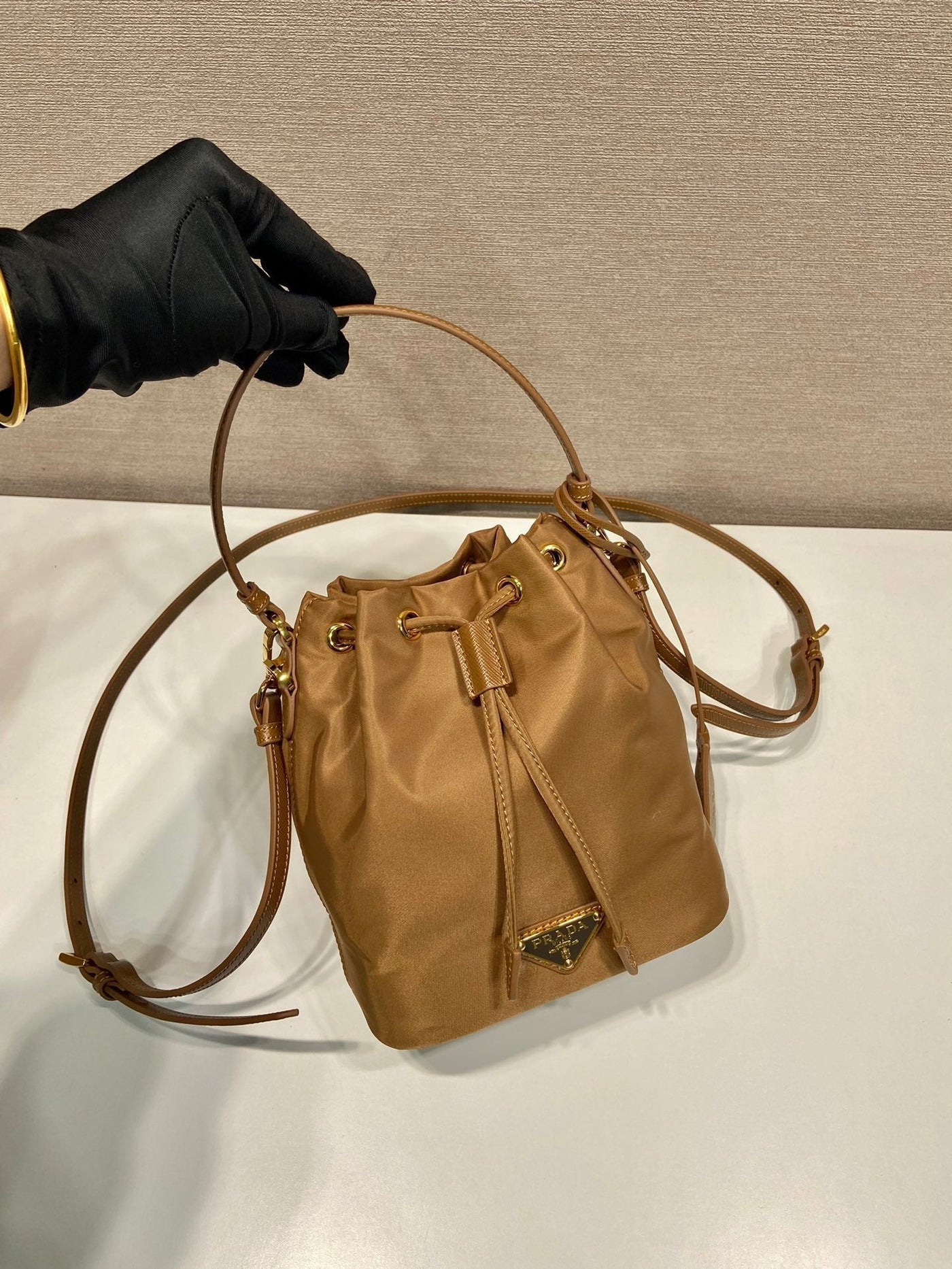 bucket bag 19 in russet brown re-nylon and calfskin handle - image 3