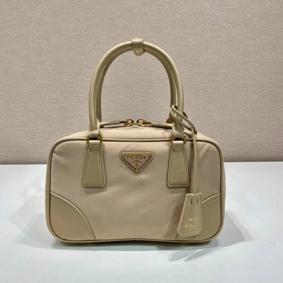small top handle bag 25 in dried moss nylon and calfskin trim - main image