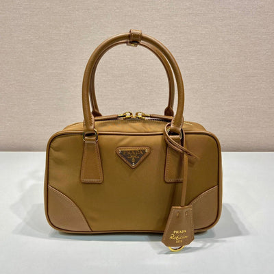 small top handle bag 25 in golden brown nylon and calfskin trim - main image