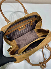 small top handle bag 25 in golden brown nylon and calfskin trim - image 3