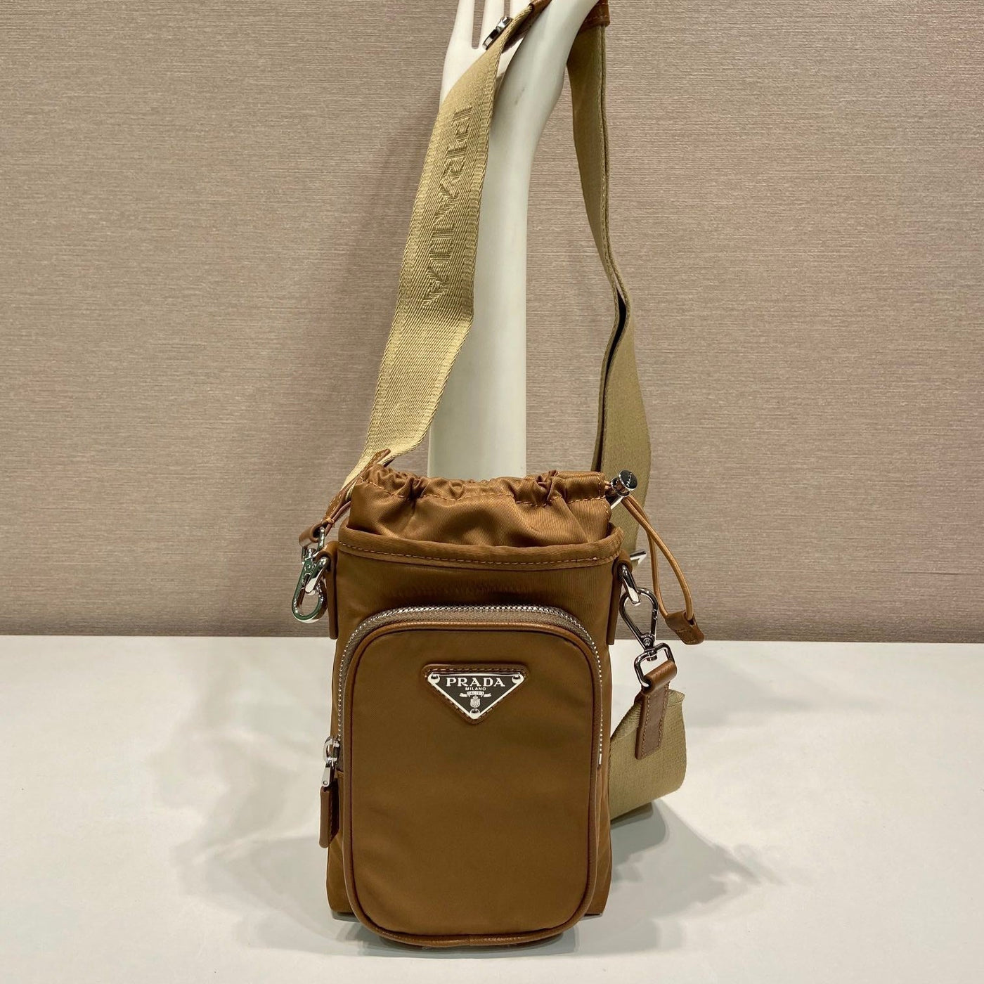 phone bag 18 in sepia brown re-nylon - main image