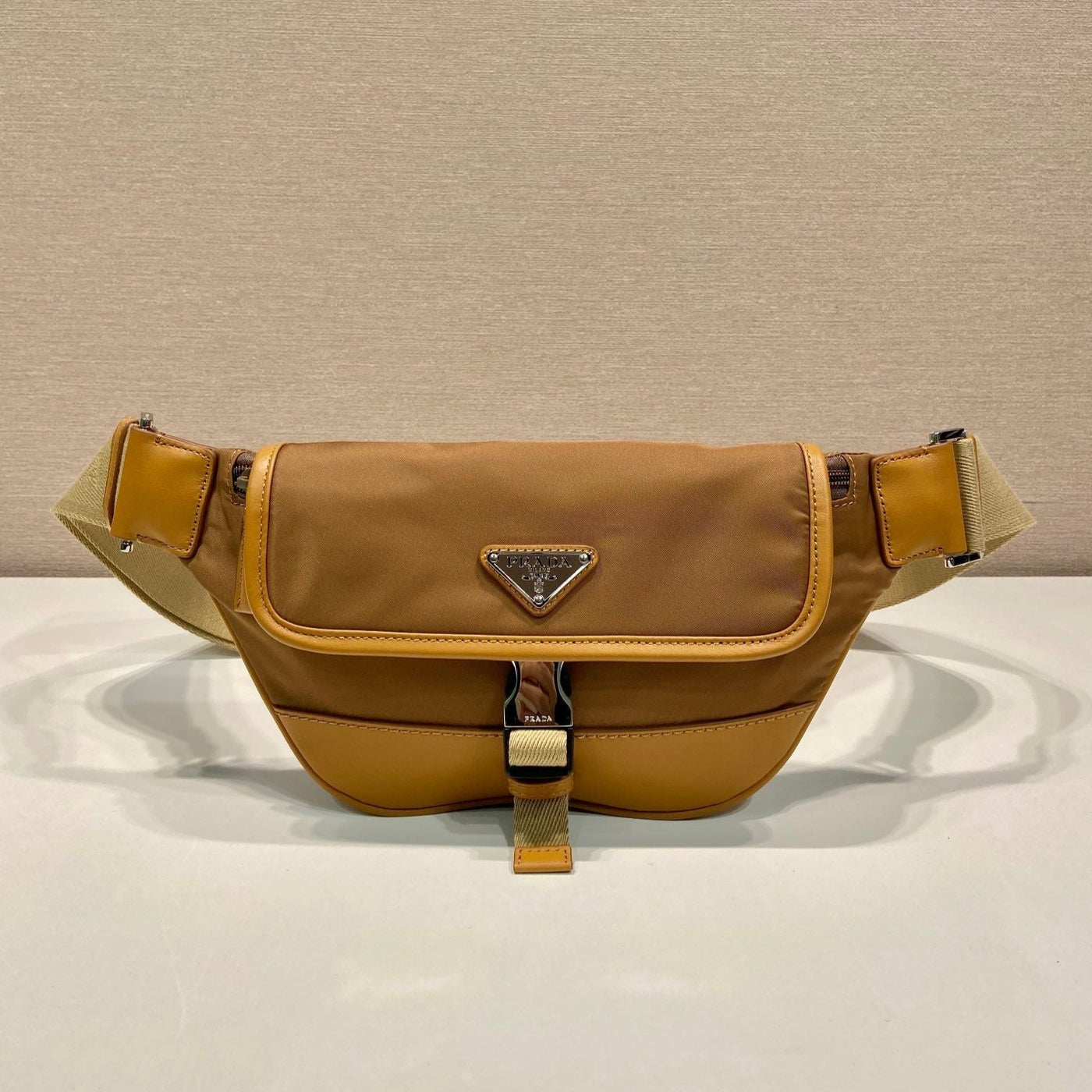 belt bag 18 in sepia brown re-nylon and calfskin trim - main image