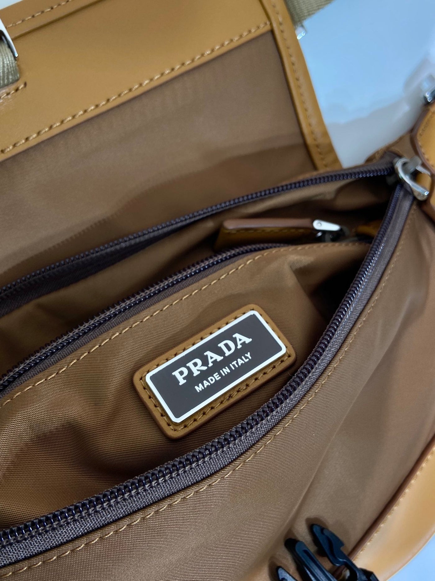 belt bag 18 in sepia brown re-nylon and calfskin trim - image 5