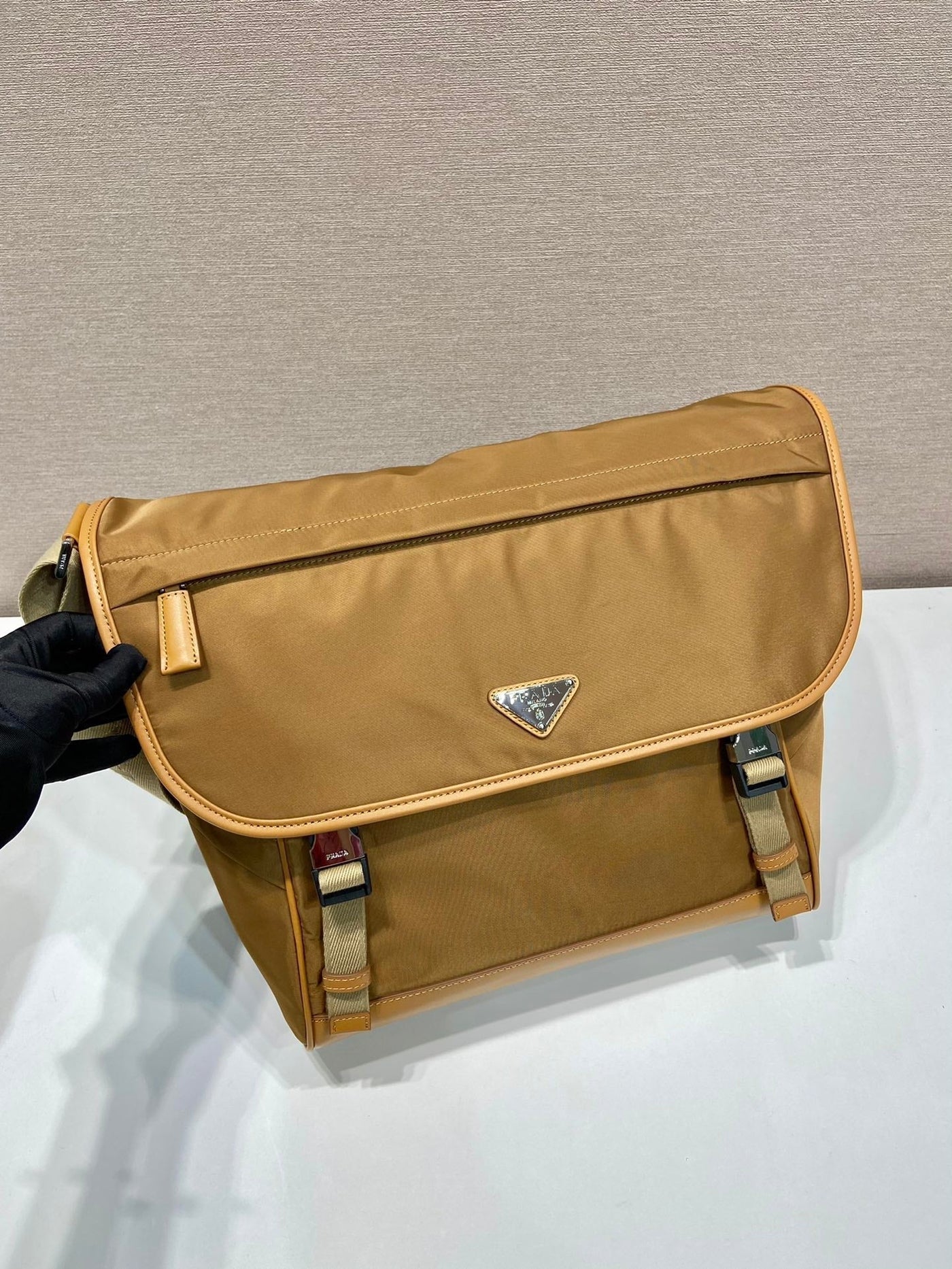 large flap bag 30 in cider brown re-nylon and calfskin trim - image 2