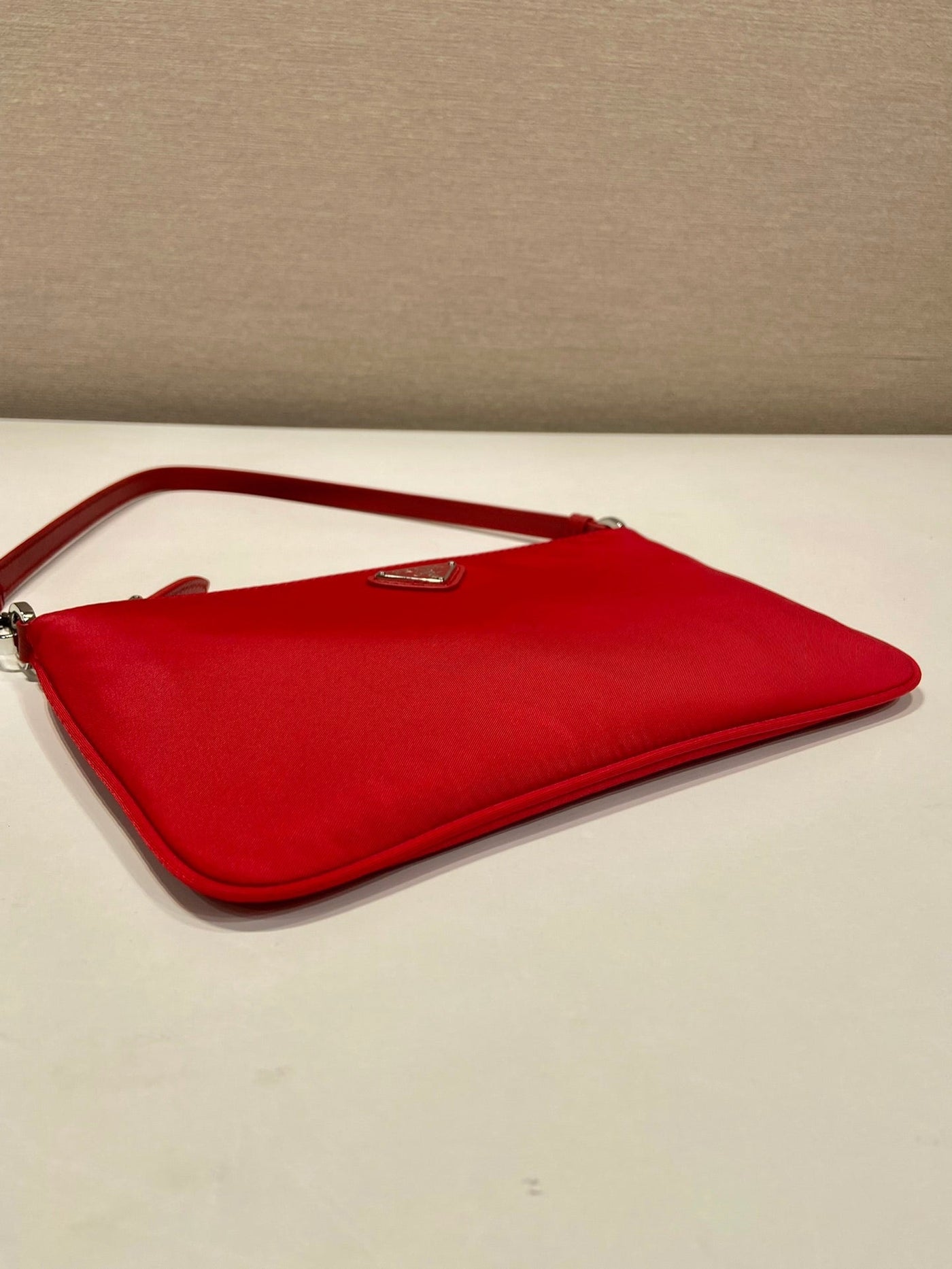 shoulder bag 24 with triangle logo in passion red re-nylon fabric - image 3