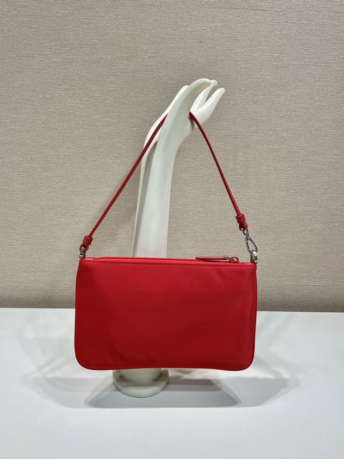 shoulder bag 24 with triangle logo in passion red re-nylon fabric - image 4