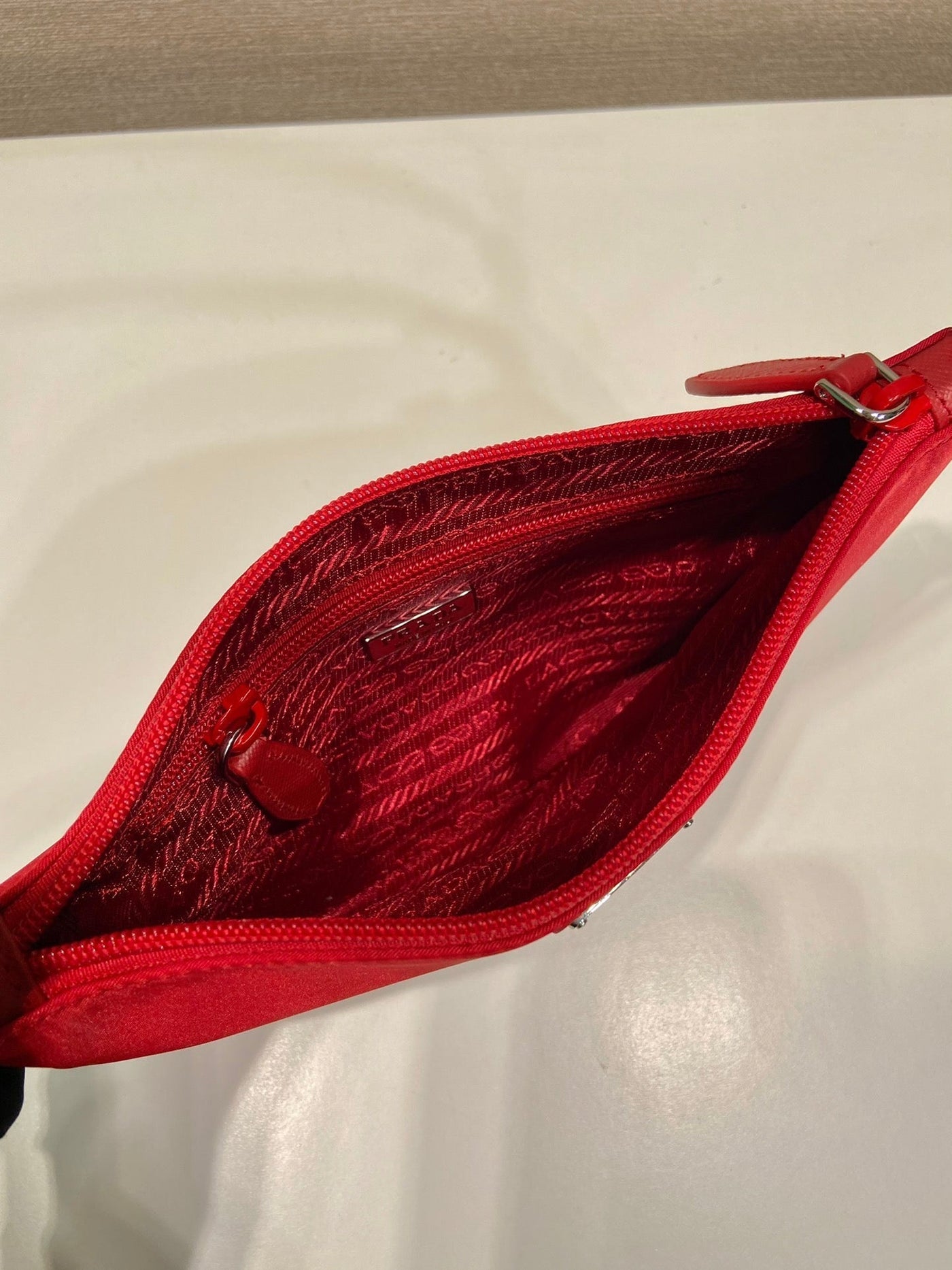 shoulder bag 24 with triangle logo in passion red re-nylon fabric - image 6