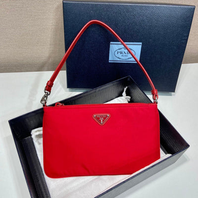 shoulder bag 24 with triangle logo in passion red re-nylon fabric - main image