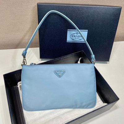 shoulder bag 24 with triangle logo in sky blue re-nylon fabric - image 2
