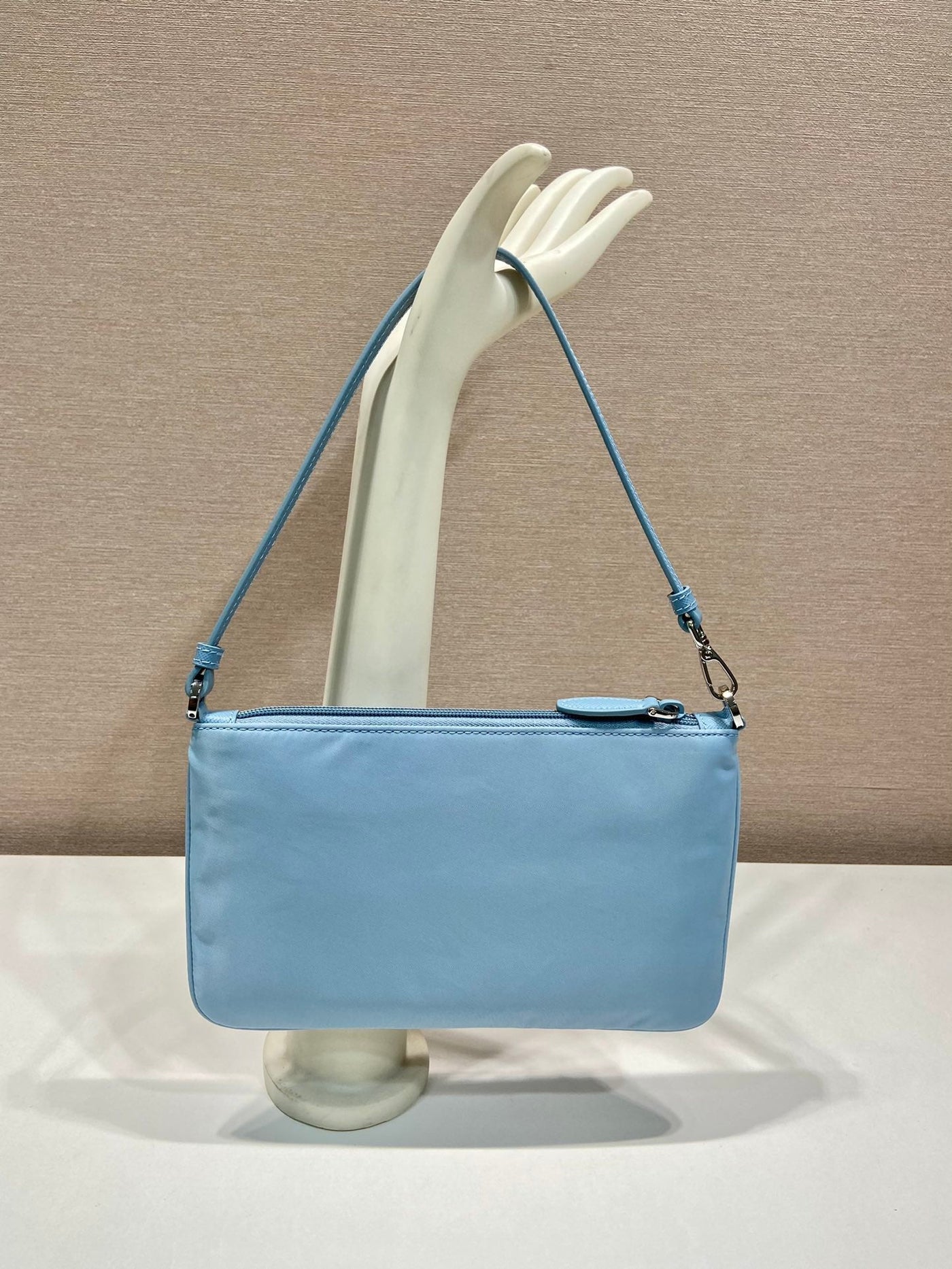 shoulder bag 24 with triangle logo in sky blue re-nylon fabric - image 5