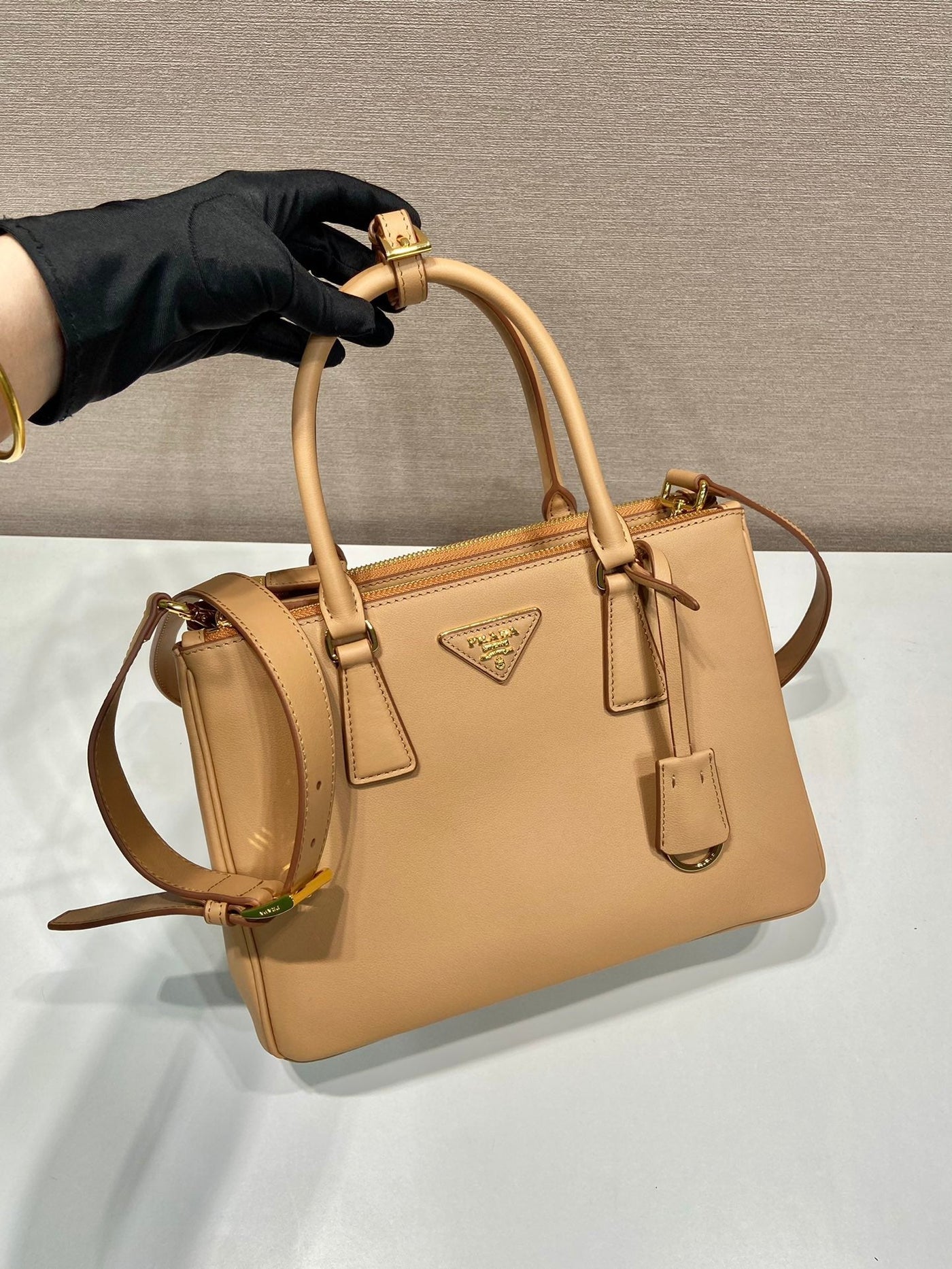 galleria top handle bag 32 in off white saffiano leather - image 2