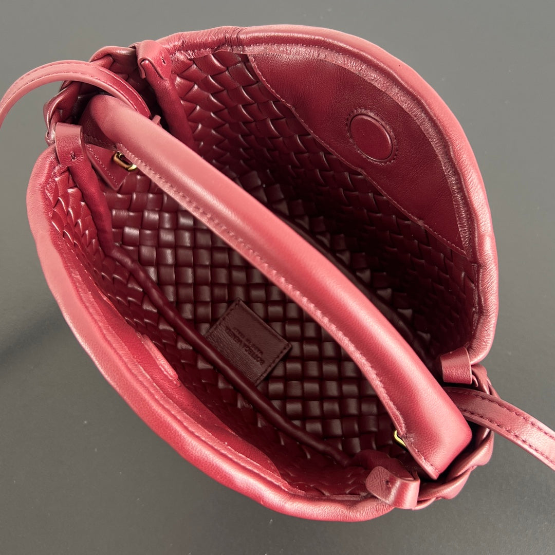 COBBLE TOP HANDLE BAG 23 IN BURGUNDY RED LAMBSKIN - Image 4