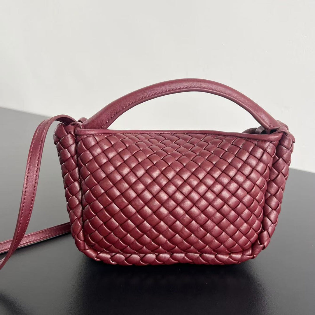 COBBLE TOP HANDLE BAG 23 IN BURGUNDY RED LAMBSKIN - Image 7