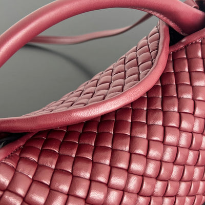 COBBLE TOP HANDLE BAG 23 IN BURGUNDY RED LAMBSKIN - Image 8