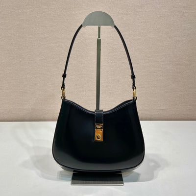 Pr*da cleo shoulder bag 22 in black brushed lambskin with clasp closure - main image