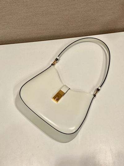 CLEO SHOULDER BAG 22 IN WHITE BRUSHED LAMBSKIN WITH CLASP CLOSURE