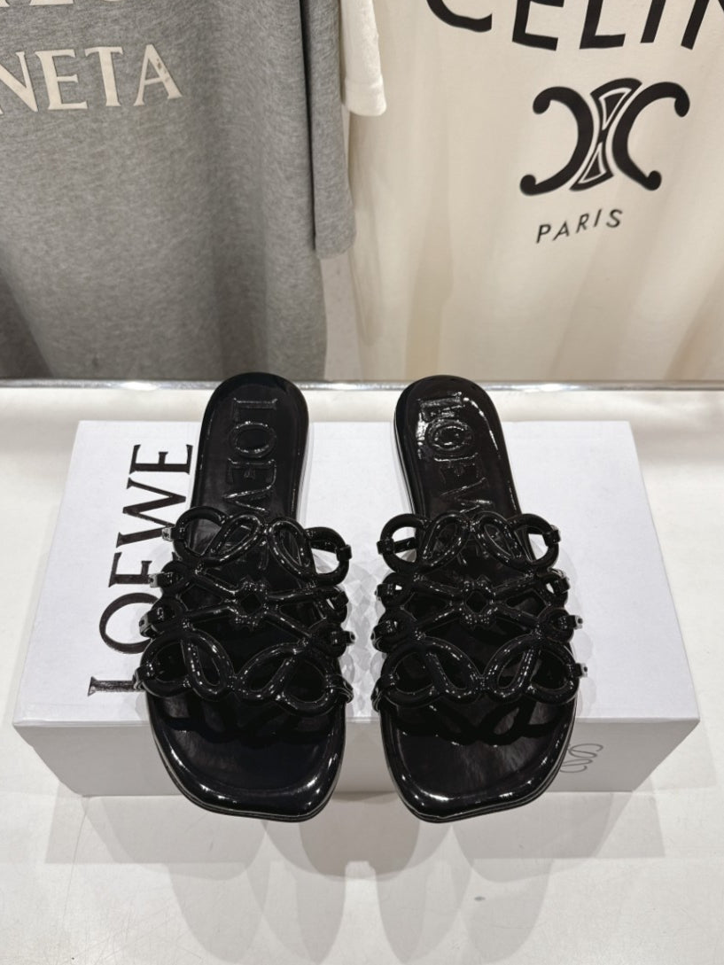 loewe leather petal anagram slides in black - image 2