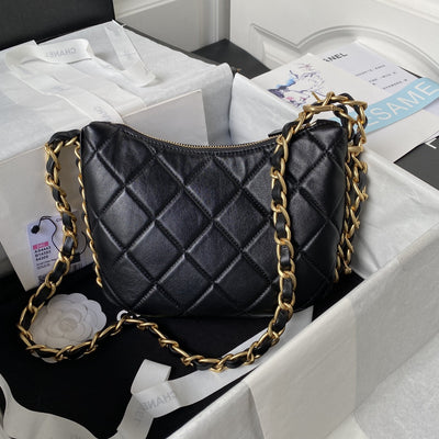 Chan*l 22k hobo bag logo chain lambskin - image 4