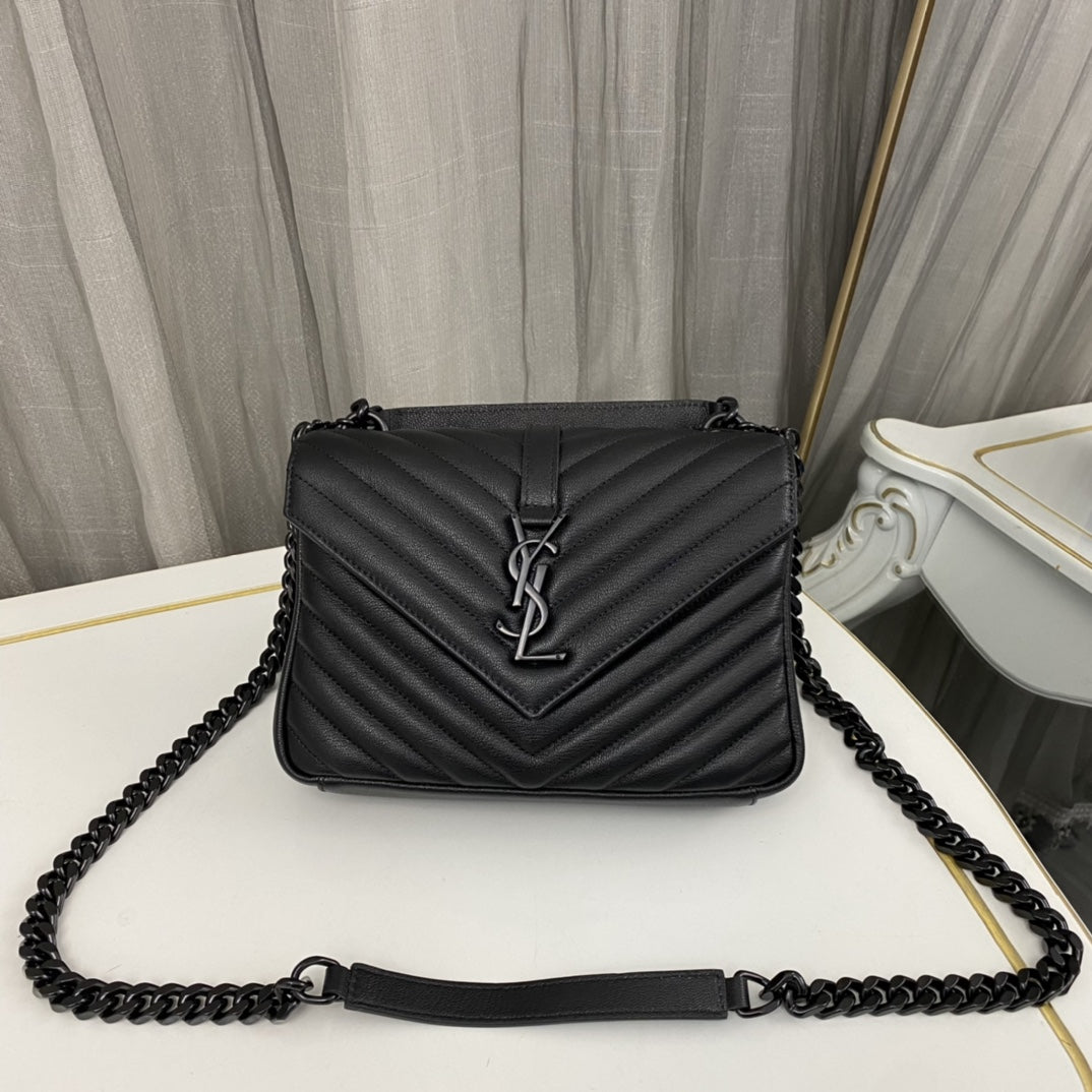 saint laurent medium college leather cross body bag in black - main image