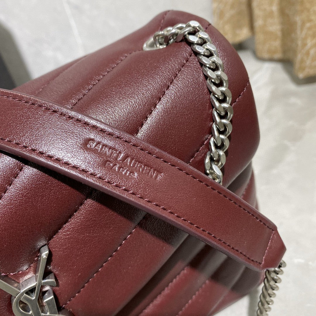 yssl loulou small chain bag in matelassé “y” burgundy - image 2
