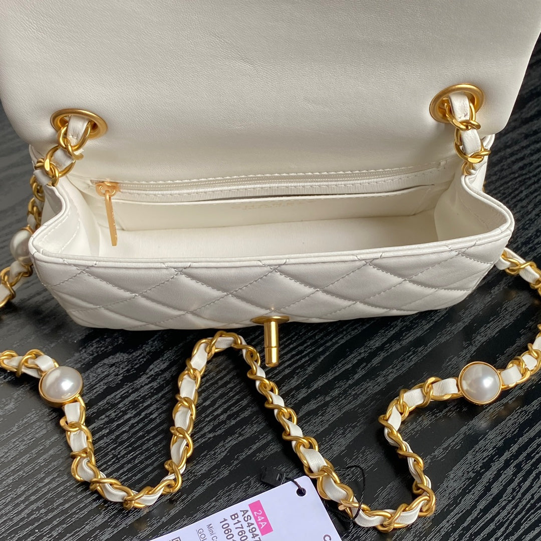 Chan*l mini flap bag top handle pearl chain - image 3