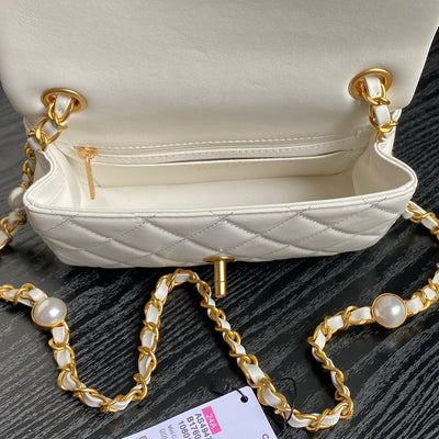 Chan*l mini flap bag top handle pearl chain - image 3