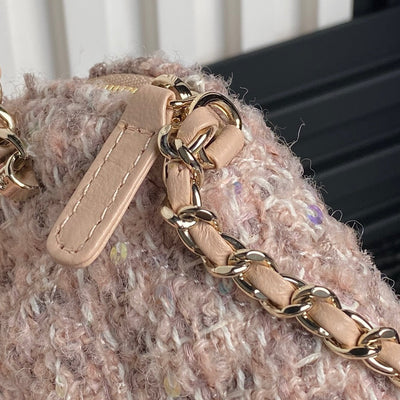 Chan*l 24b cc quilted chain top handle pink tweed / sequin - image 2