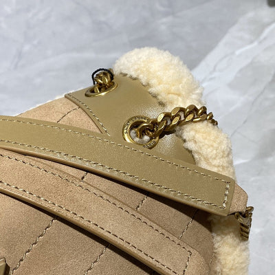 saint laurent medium niki shoulder bag in tan/cream nubuck and shearling brown beige - image 5