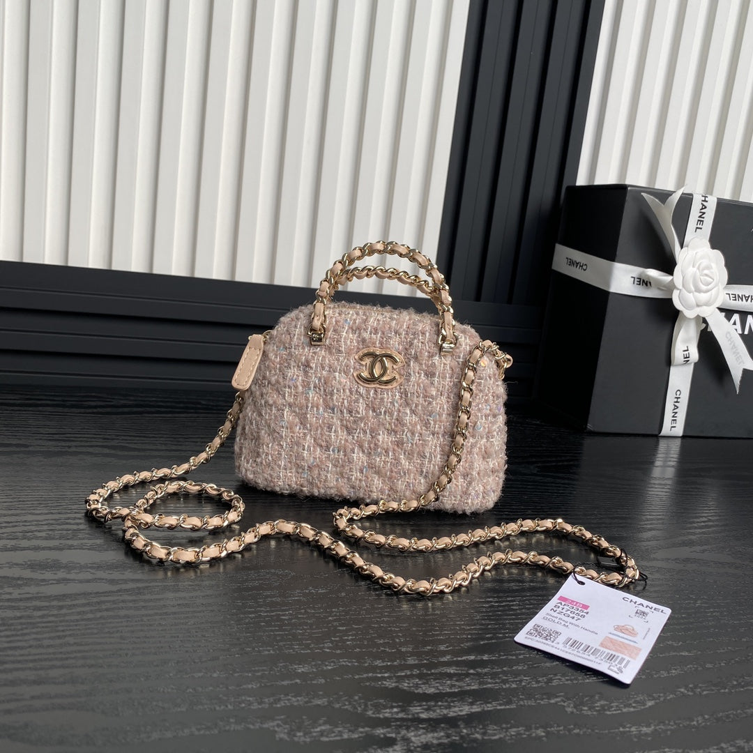 Chan*l 24b cc quilted chain top handle pink tweed / sequin - main image