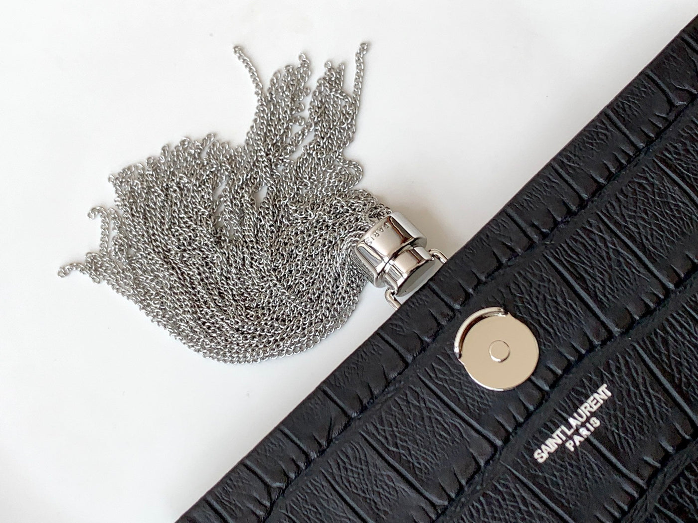 saint laurent black leather small kate tassel crossbody bag sliver - image 2