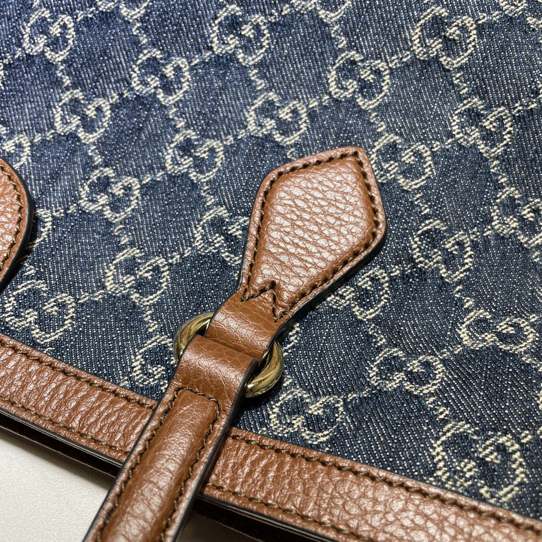 Guc*i medium tote gg denim bag brown navy blue leather - image 2