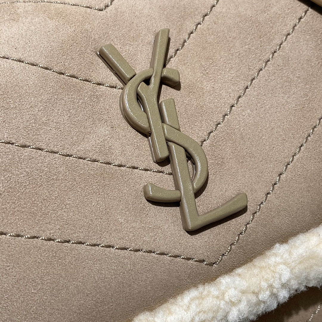 saint laurent medium niki shoulder bag in tan/cream nubuck and shearling brown beige - image 6