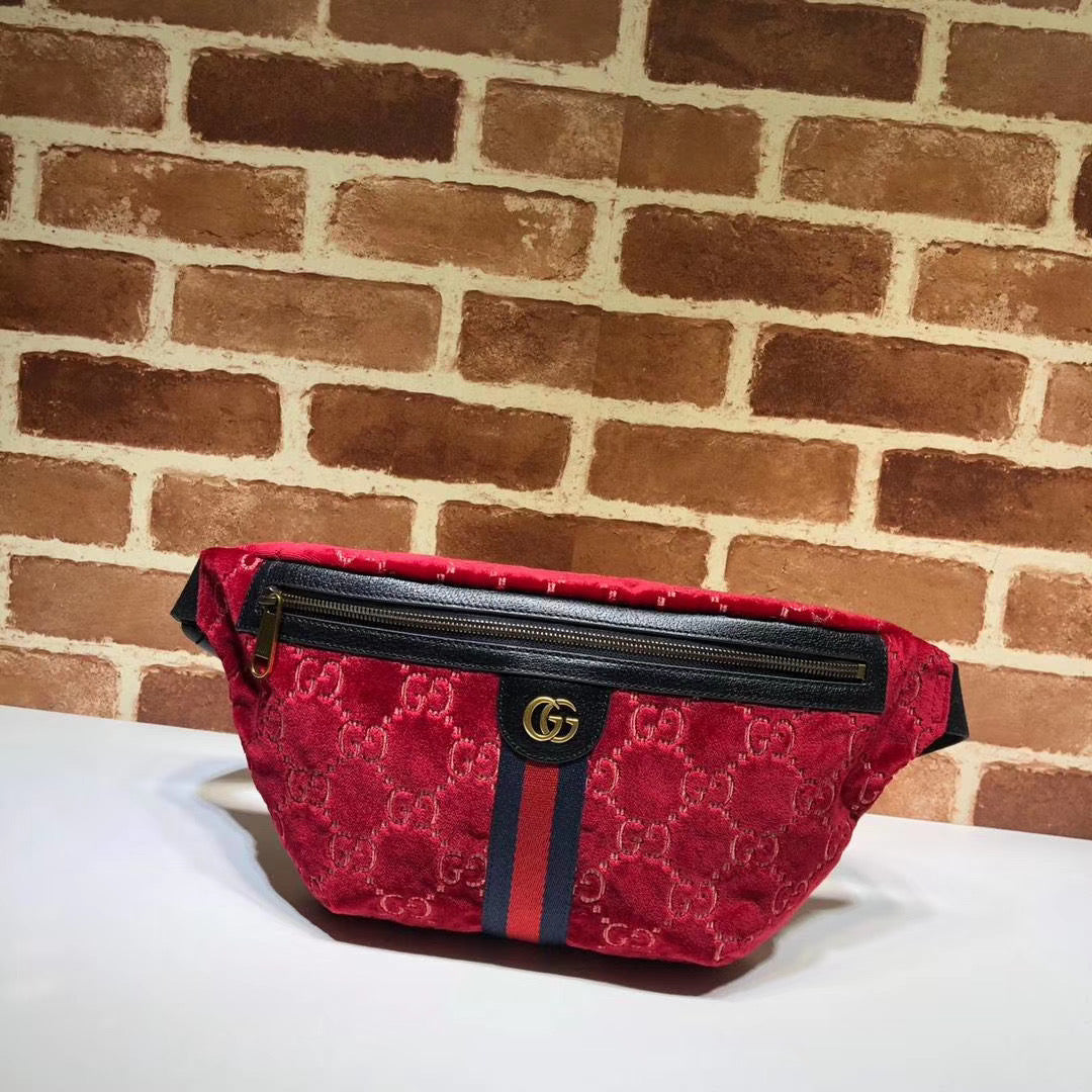 Guc*i belt bag gg velvet blue in velvet with brass-tone - image 3