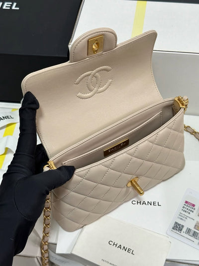 Chan*l beige leather small top handle flap bag - image 3