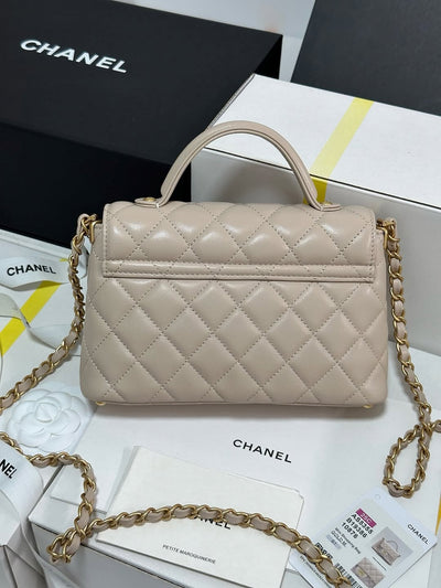 Chan*l beige leather small top handle flap bag - image 6