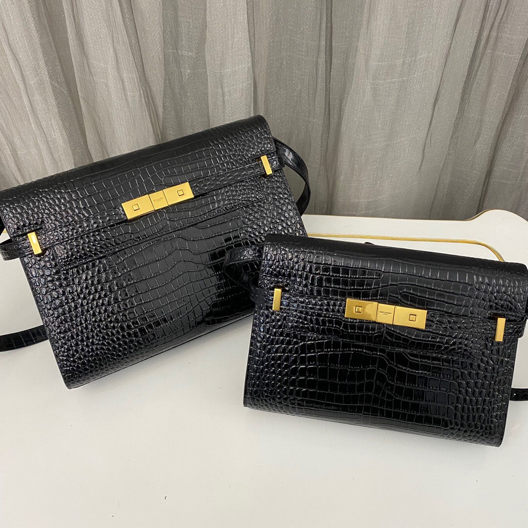 saint laurent manhattan crocodile-embossed shoulder bag - main image