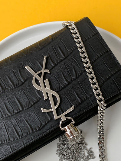 saint laurent black leather small kate tassel crossbody bag sliver - image 3