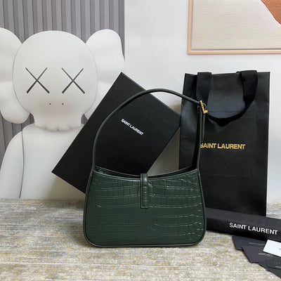 saint laurent le 5 à 7 green crocodile-effect leather shoulder bag in dark green - image 4