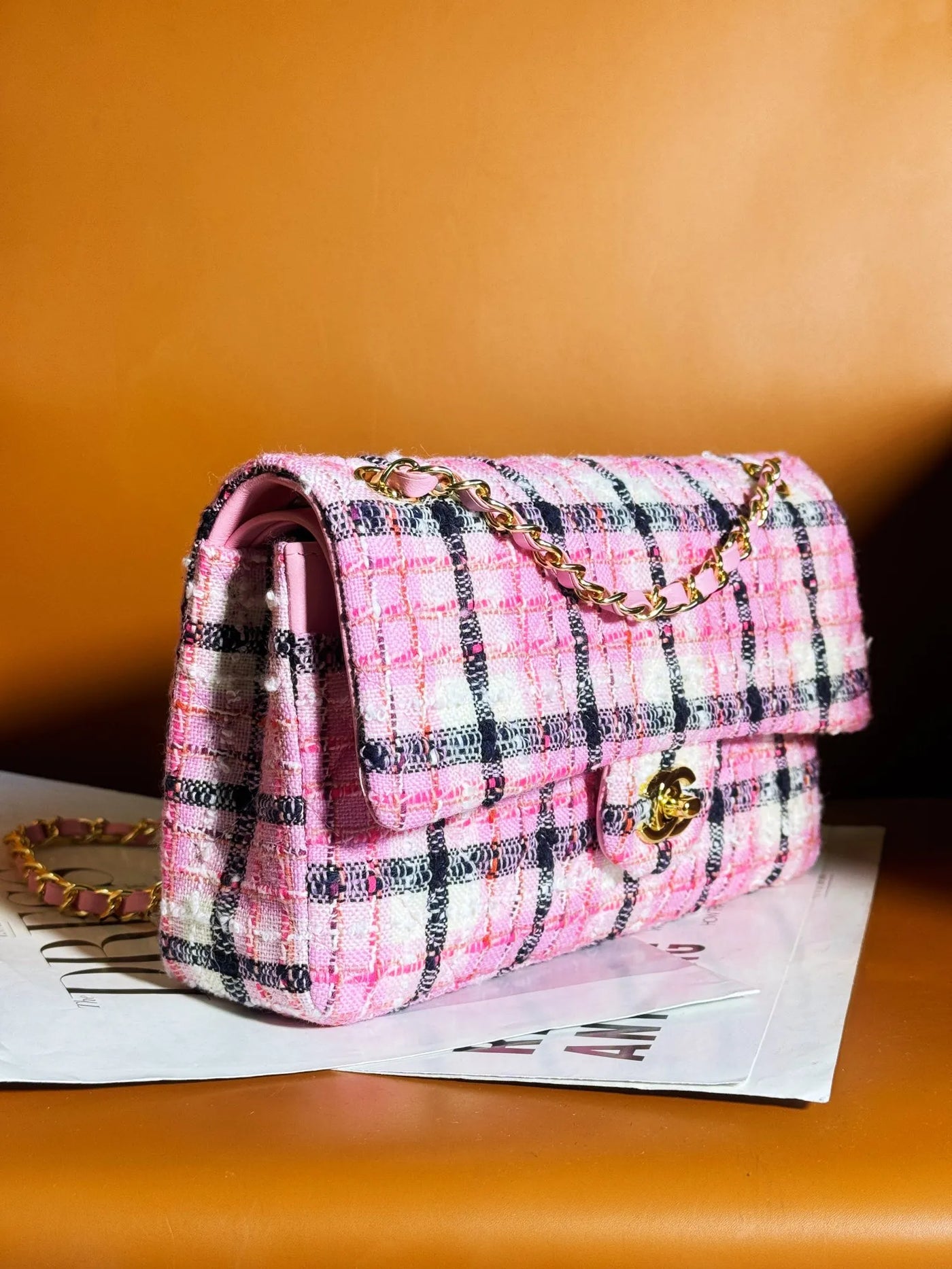 Chan*l mini rectangular flap bag pink, white and black - image 5